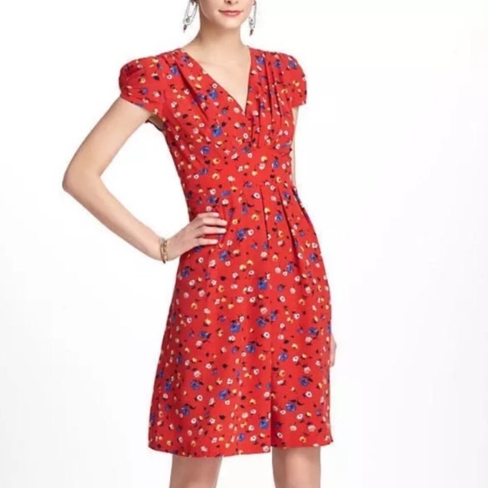 Anthropologie Red Floral Midi Dress